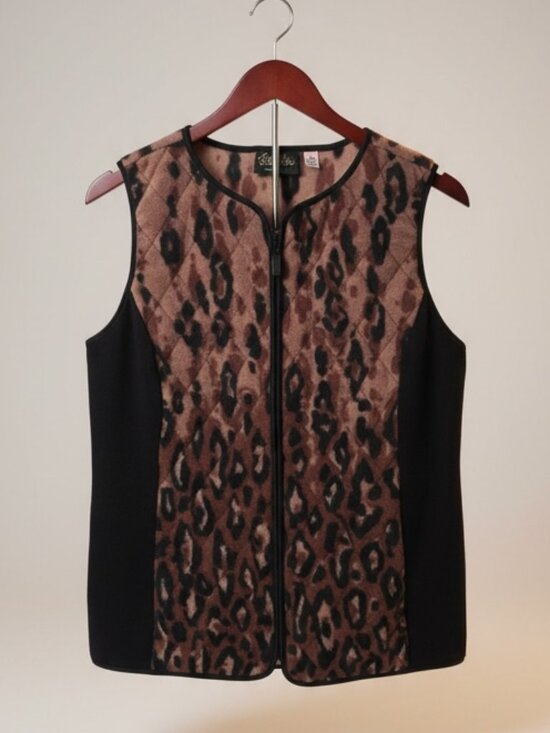 Bob Mackie Jackets & Blazers - Bob Mackie Wearable Art Leopard Print Vest Women’s Medium Zip Front Animal Print